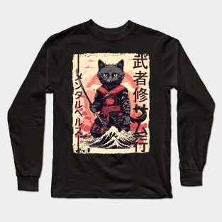 Samurai Cat Warrior Japanese Ninja Kitty Kawaii Long Sleeve T-Shirt